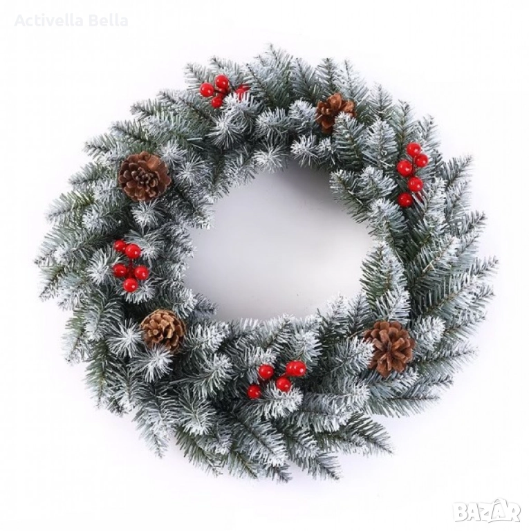 Голям коледен венец, декориран с изкуствени елхови шишарки, 50см. Характеристики:  Изкуствени елхови, снимка 1