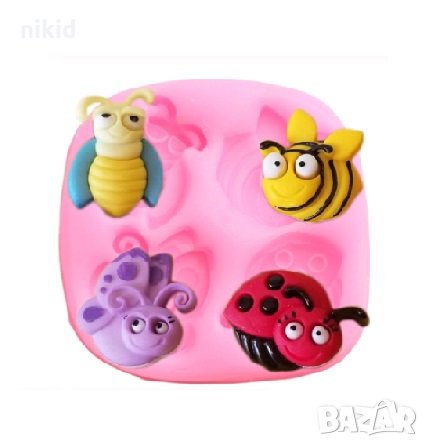 4 сладки насекоми калинка пчела силиконов молд форма декорация торта фондан сладки мъфини, снимка 1