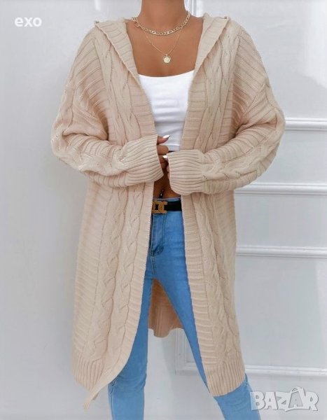 Елегантна жилетка, Жилетка с качулка, Бежова жилетка, снимка 1