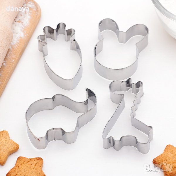 2213 Комплект метални резци за сладки Жираф, Слон, Зек, Морков, снимка 1