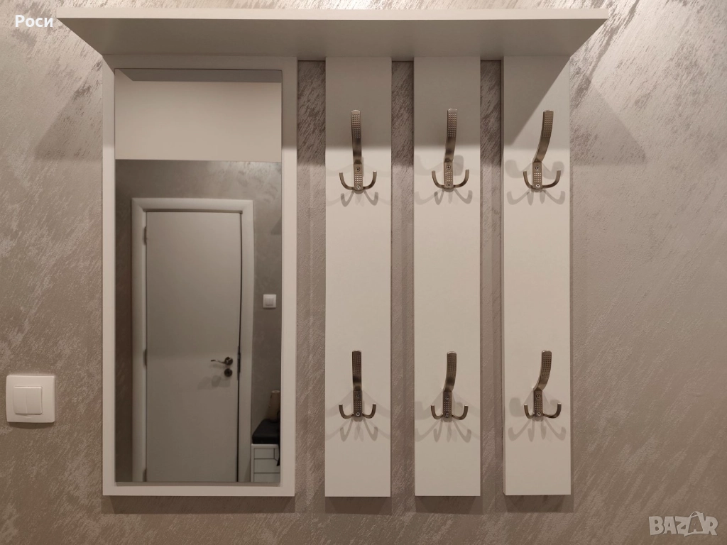 Стенна закачалка (вешалка) с огледало - бяло, снимка 1