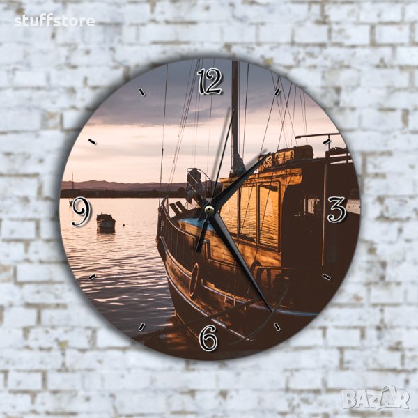 Стенен Часовник - Красива Дървена Лодка В Морето, снимка 1