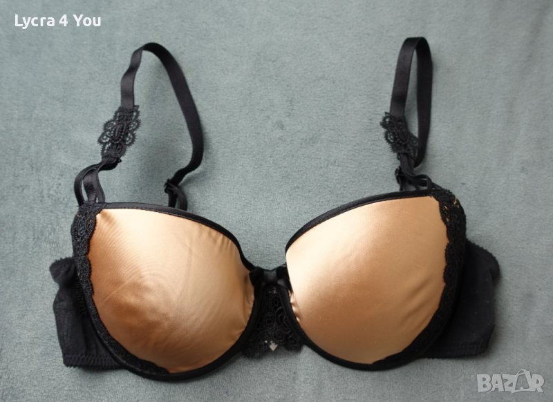 Chantelle 80C размер луксозен сутиен с черна дантела и златист сатен, снимка 1