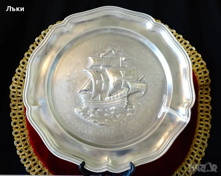 Калаена чиния,пано с Тамплиерски Кораб. , снимка 1