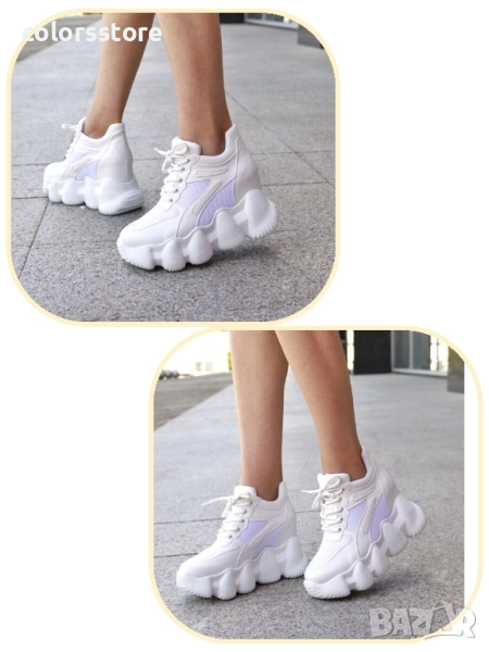 Кецове на платформа - бяла кожа с мрежа - PA786 , снимка 1