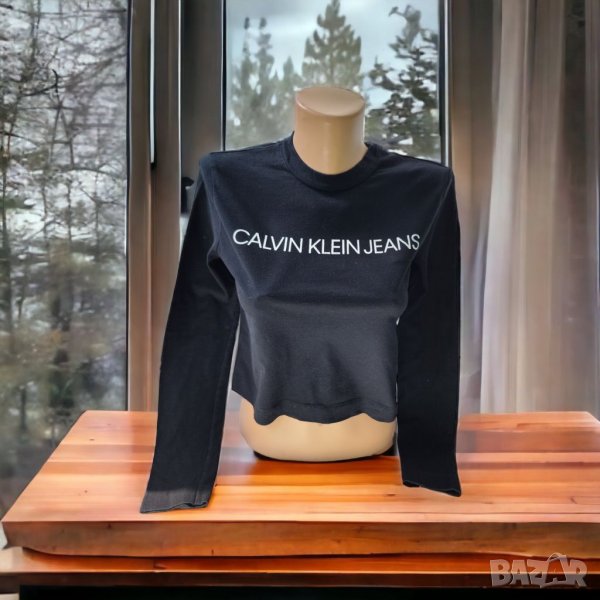 Calvin Klein дамски черен къс топ с дълъг ръкав, XS , снимка 1