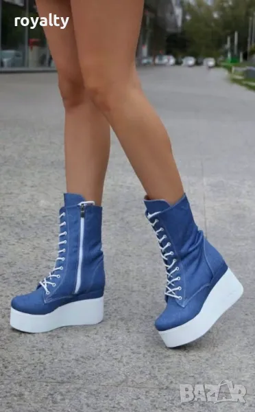 Боти на платформа - Деним, снимка 1
