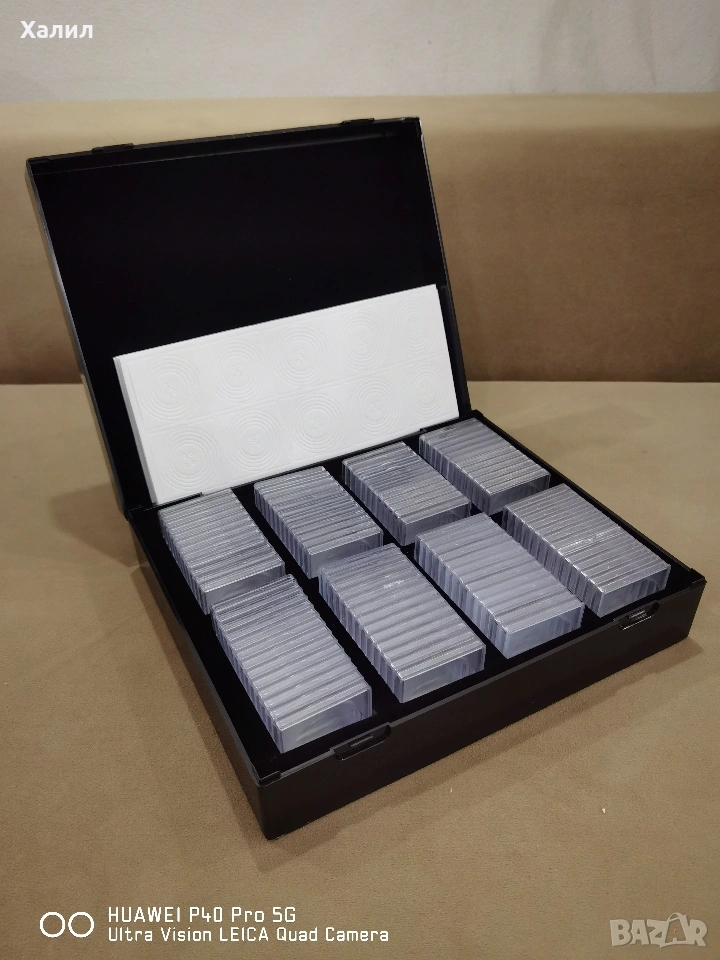 Нумизматична кутия с кватрадни капсули 100бр+100 бр бели уплътнители, снимка 1