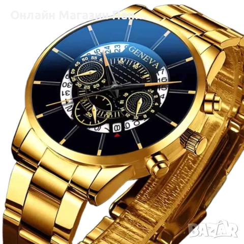 Кварцов часовник GENEVA – 3 Цвята, Тъмно син циферблат, Пълен месечен календар, снимка 2 - Мъжки - 52348588