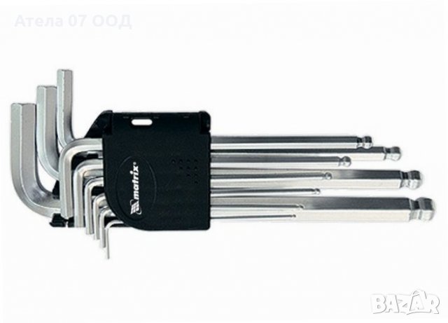 Комплект ключове имбусни (шестостенни), 1,5-10 mm, 9 бр., удължени, със сферична глава MTX