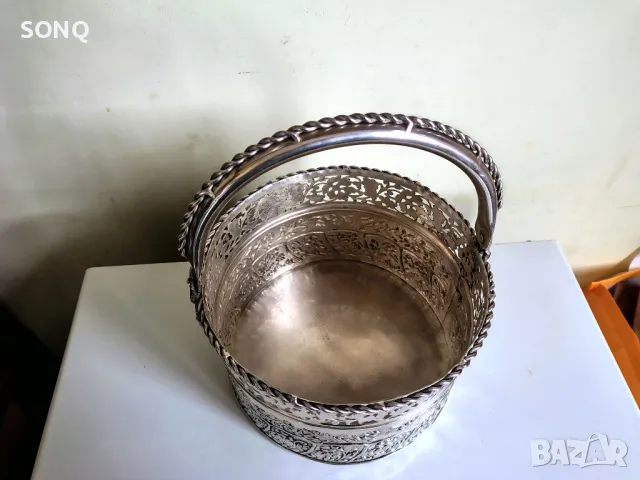 Прекрасен Голям Посребрен Съд Кошница, снимка 2 - Антикварни и старинни предмети - 49863078