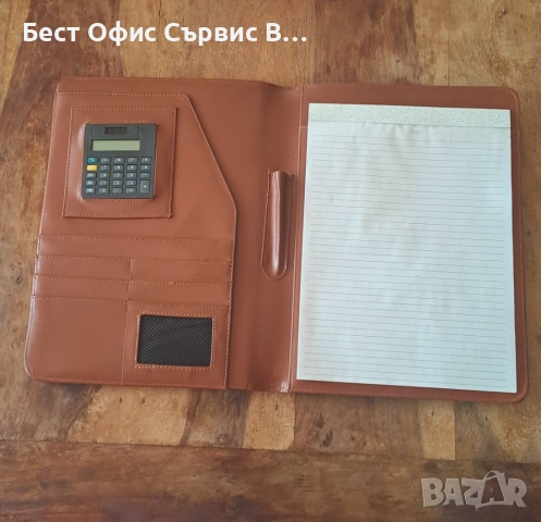 папка за документи луксозна кожена кафява с калкулатор A4 Размер, снимка 2 - Ученически пособия, канцеларски материали - 52515369