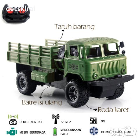 Товарен военен камион с дистанционно управление  , снимка 2 - Коли, камиони, мотори, писти - 43196995