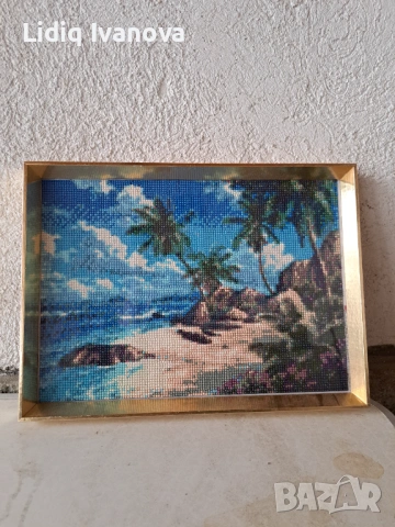 Диамантен гоблен море с палми-готов и рамкиран, снимка 3 - Гоблени - 50194503