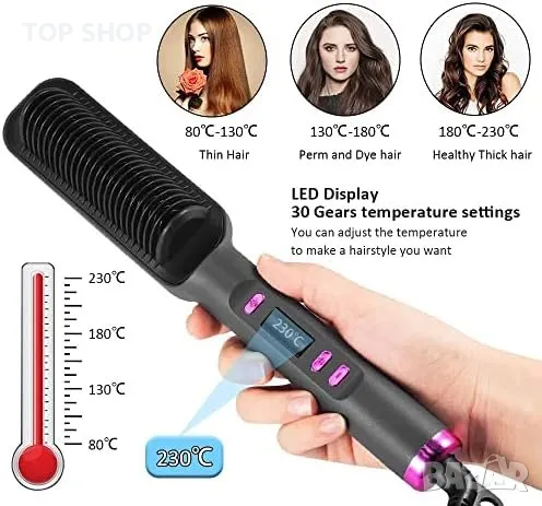 Ново 2 в 1 четка за изправяне на коса/80-230°C /оформяне коса, прическа, жени, снимка 5 - Тримери - 49249502