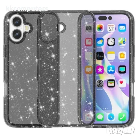 iPhone 16 (6.1) Силиконов кейс Shine 2 mm брокатен и Протектор, снимка 3 - Калъфи, кейсове - 49843500