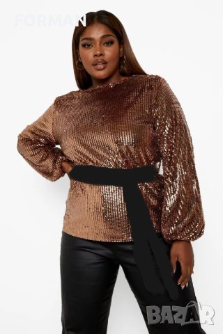 РАЗКОШНА блуза, цялата в пайети, с черно коланче за гръдна обиколка от 148см до 158см.