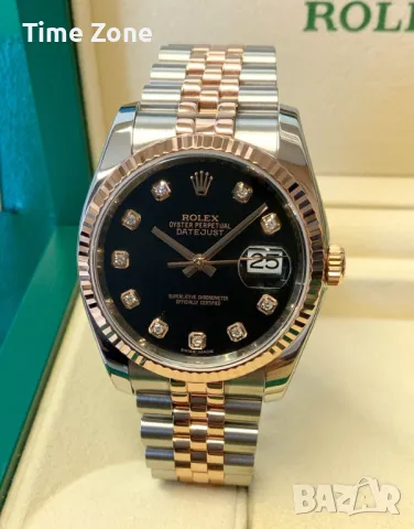 Rolex Datejust 36mm Two-Tone Yellow Gold Green Dial Diamond Automatic Дамски Различни Варианти, снимка 12 - Дамски - 48183096