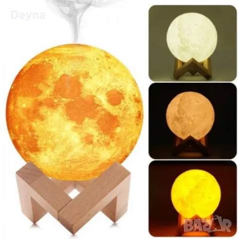 Нощна лампа или арома дифузер, луна 3 в 1, снимка 3 - Други - 47766066