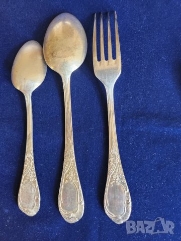 лъжички за чай / кафе, посребрени, к-т 6 броя, модел "Дубок", СССР / + прибори от този модел отделно, снимка 7 - Сервизи - 50594896