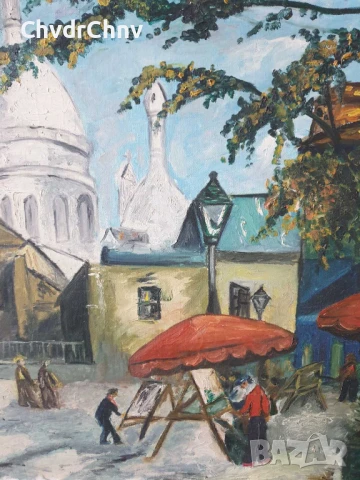 114х64см/стара голяма картина масло върху платно/градски пейзаж-зима/Anastasia/дървена рамка, снимка 3 - Картини - 50953506