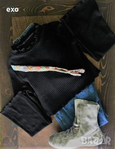 Бял къс топ, Черен къс топ, Моден топ, Топ дълъг ръкав , снимка 2 - Блузи с дълъг ръкав и пуловери - 42992305