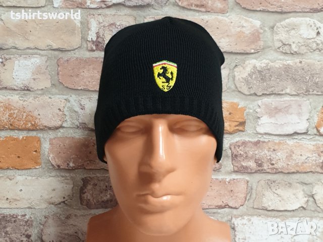 Нова зимна шапка на автомобилната марка Ferrari (Ферари) в черен цвят, снимка 6 - Шапки - 43015581
