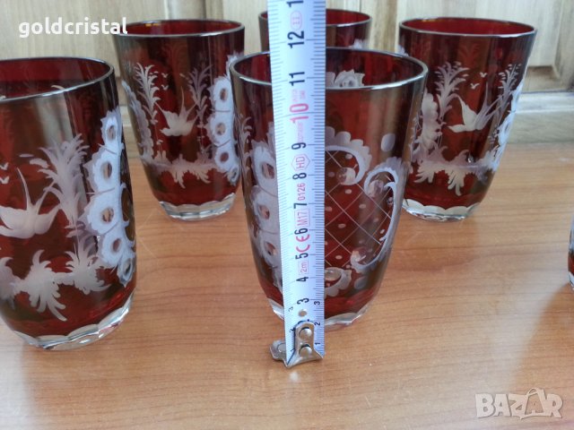 Кристални чаши цветен червен кристал , снимка 2 - Антикварни и старинни предмети - 37544778