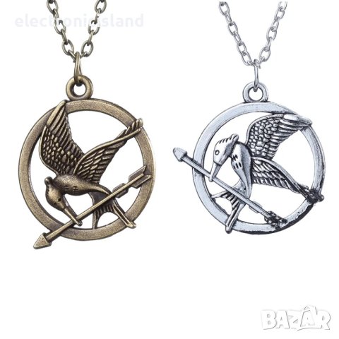 Колие от филма Игрите на глада 1 Сойка присмехулка Hunger Games Mockingjay цвят сребро и старо злато