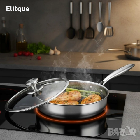 Тиган с капак Goldmann Fusionhex Pro, Дълбок, Незалепващо Покритие, Неръждаема стомана, снимка 5 - Съдове за готвене - 53535601