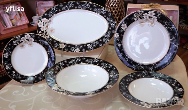 Сервиз в бяло и черно използваем в съдомиялна машина, снимка 5 - Сервизи - 27297198