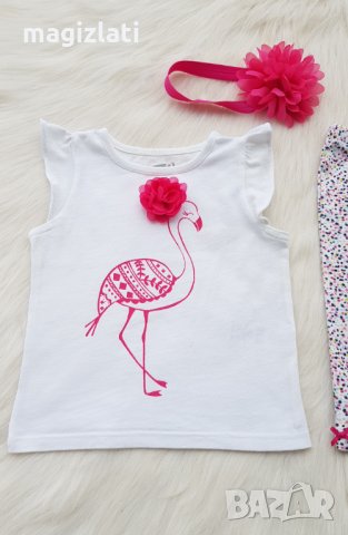 Тениска фламинго и късо клинче за момиче 80-86см., снимка 5 - Комплекти за бебе - 33242090