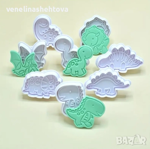 4 броя динозаври динозавър резци с бутало резец с релеф бисквитки фондан декорация торта мъфини 