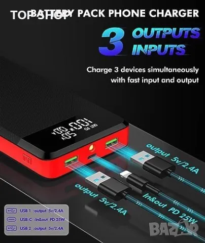 Ново Преносимо зарядно устройство Power Bank 30000mAh PD 25W USB C за бързо зареждане, снимка 2 - Друга електроника - 49333798