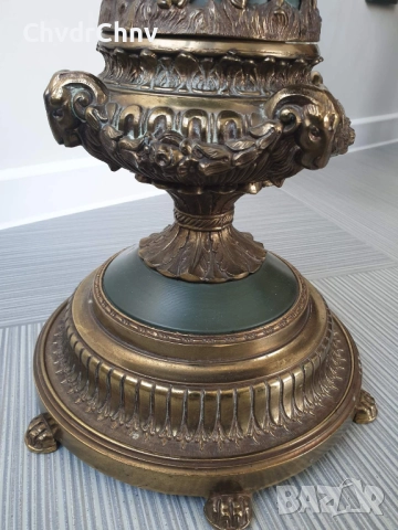 67см френска конзолна маса/дърво-бронз-месинг-кожа/масичка-пиедестал-поставка, снимка 12 - Антикварни и старинни предмети - 52956609