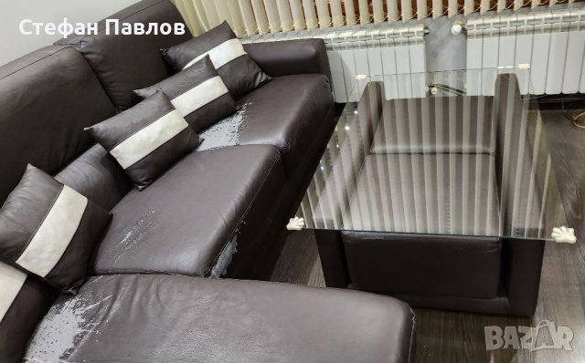 Кожен диван + масичка, снимка 2 - Дивани и мека мебел - 39857733