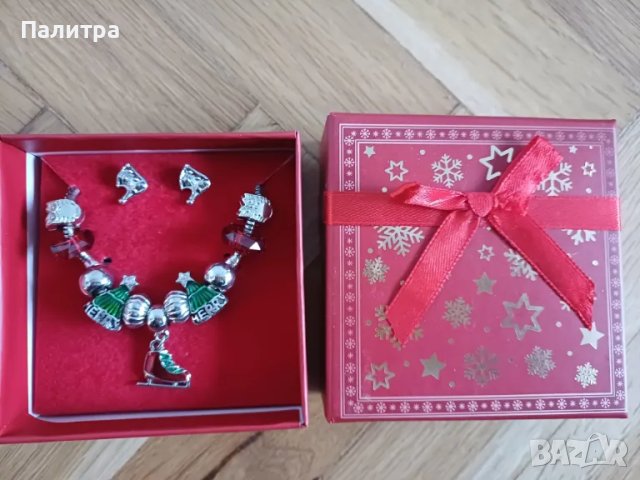 Коледни гривни тип пандора с обеци, снимка 4 - Бижутерийни комплекти - 47909962