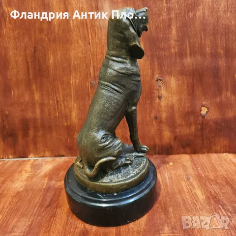 Бронзова скулптура на ловно куче върху мраморна основа, снимка 2 - Статуетки - 49648558