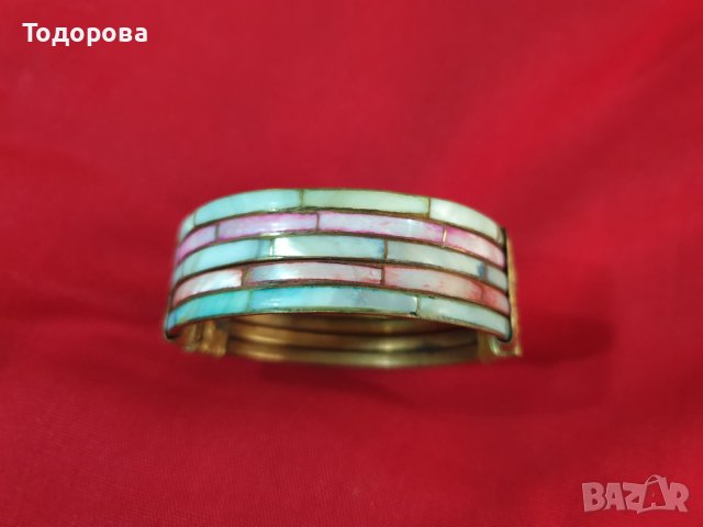 Гривна от бронз и цветен седеф, снимка 2 - Гривни - 40776668