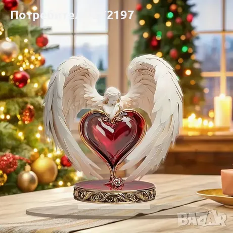 2D Бохемски Стил Акрилен Настолен Декор с подставка- Ангел със сърце