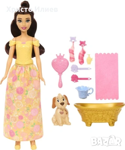 Disney Princess Кукла Бел с кученце за къпане и прически, снимка 6 - Кукли - 53164051
