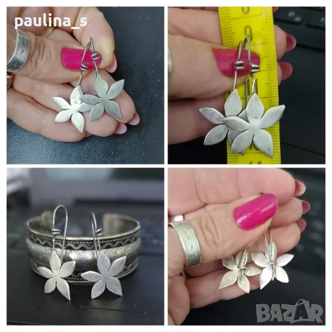Vintage / Два броя обеци / Много рядка находка / Висящи сребърни обеци , снимка 12 - Обеци - 40827827