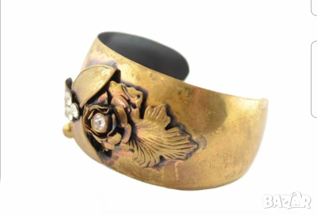 Старинна красива бронзова гривна с цветя и цирконии красота за твоята ръка, снимка 2 - Гривни - 51313910