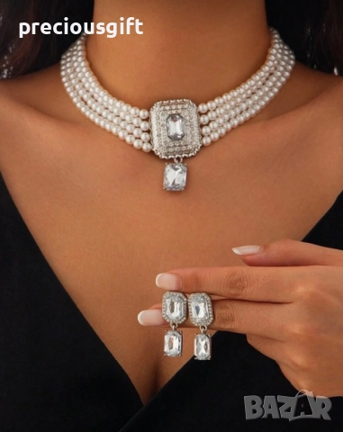 Комплект бижута от две части - масивно колие с перли и обеци, снимка 2 - Бижутерийни комплекти - 52913190