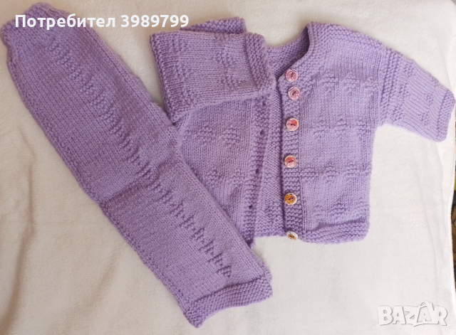 Бебешки ръчно плетени жилетка и панталон 3-6м, снимка 3 - Жилетки и елечета за бебе - 44841679