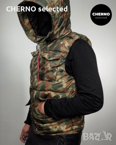 Мъжки камуфлажен елек с качулка ALPHA INDUSTRIES Camouflage Hooded Field Vest L•M  Нов без етикети , снимка 7 - Якета - 53307259