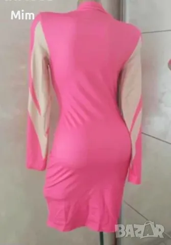 М Еластична розова рокля с дълъг ръкав , снимка 2 - Рокли - 49240393
