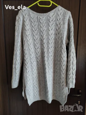 Светло сива дълга туника плетиво, снимка 2 - Блузи с дълъг ръкав и пуловери - 49118033