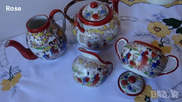 Стар японски костен порцелан тип "яйчена черупка". , снимка 3 - Сервизи - 52448477