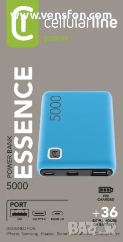 Външна батерия Cellularline ESSENCE 5000 mAh, Синя, снимка 3 - Външни батерии - 49400524